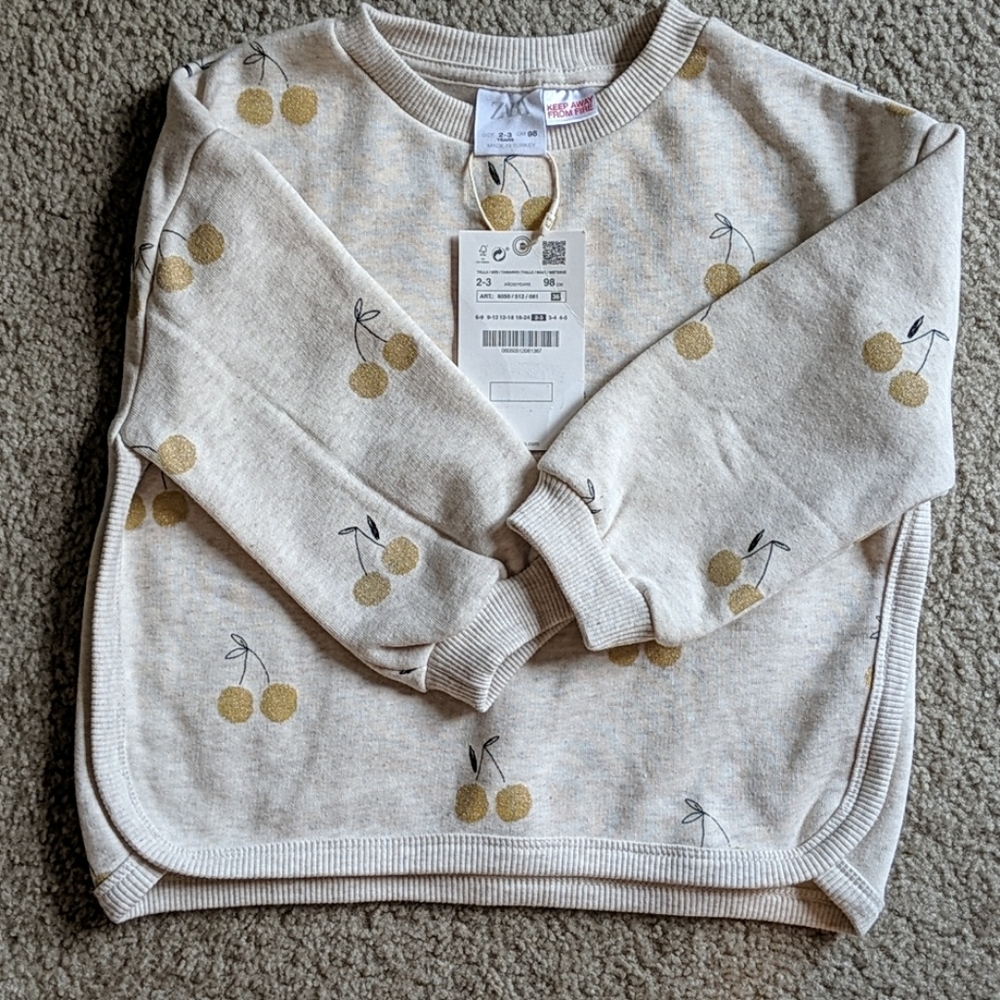 NWT Zara kids golden cherry sweater 2T-3T